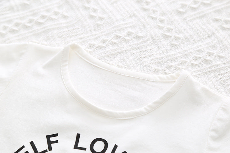 [345448] - Setelan Baju Kaos Celana Pendek Jeans Anak Perempuan Fashion - Motif Self Love