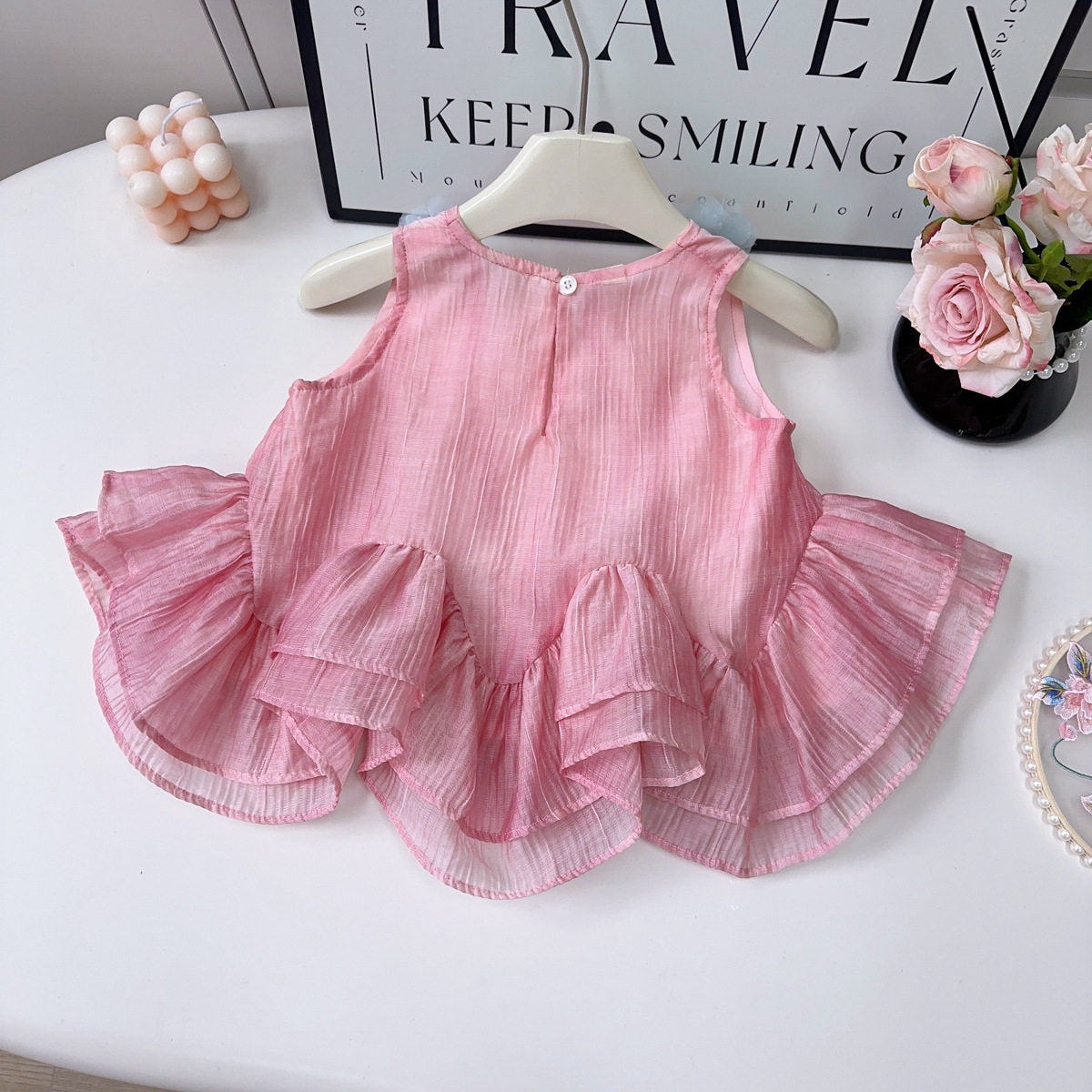 [363967] - One Set 2in1 Baju Setelan Atasan Lengan Kutung Ruffled Bawahan Panjang Kulot Korean Style Fashion Style Anak Cewek Perempuan - Motif Floral - BABYHOKI STORE