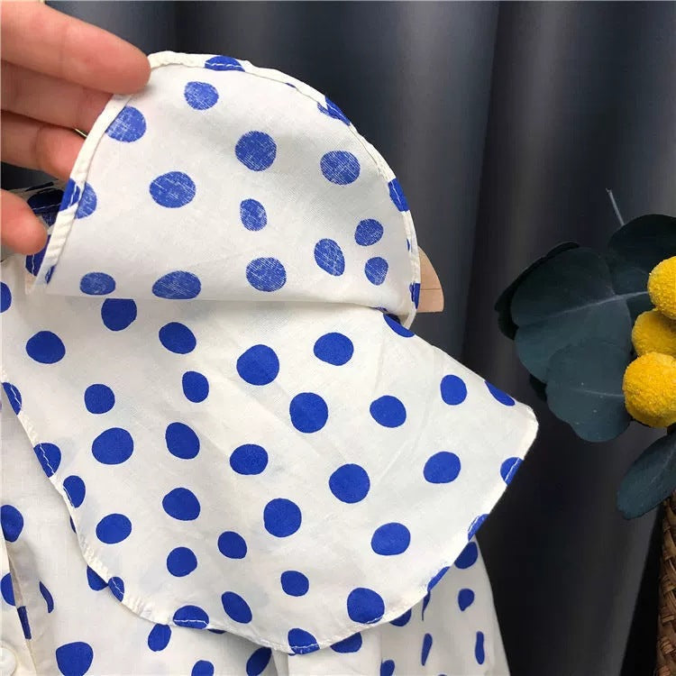 [363787] - Oneset Mewah Setelan Baju Blouse Lengan Panjang Celana Jeans Panjang Fashion Anak Perempuan Cewek - Motif Polka Denim