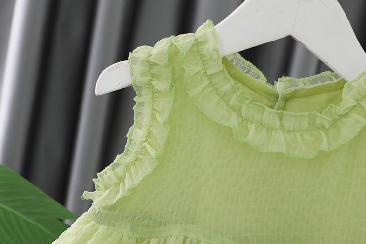 [340399] - Baju Mini Dress Lengan Kutung Fashion Anak Perempuan - Motif Wavy Lace