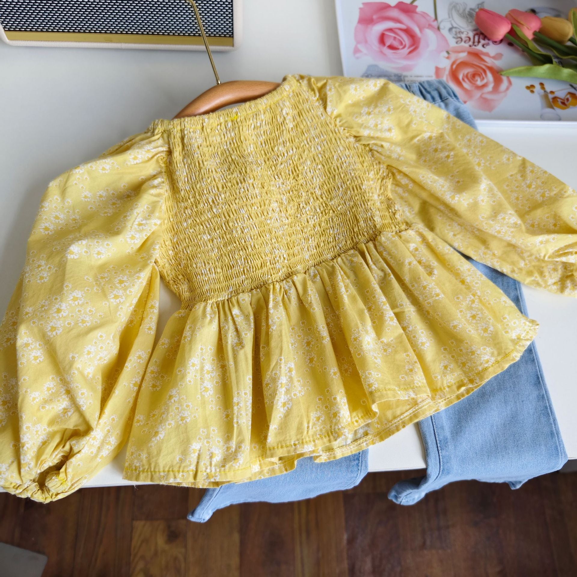 [363673] - Setelan Baju Blouse Celana Jeans Cutbray Anak Perempuan Fashion - Motif Soft Flower