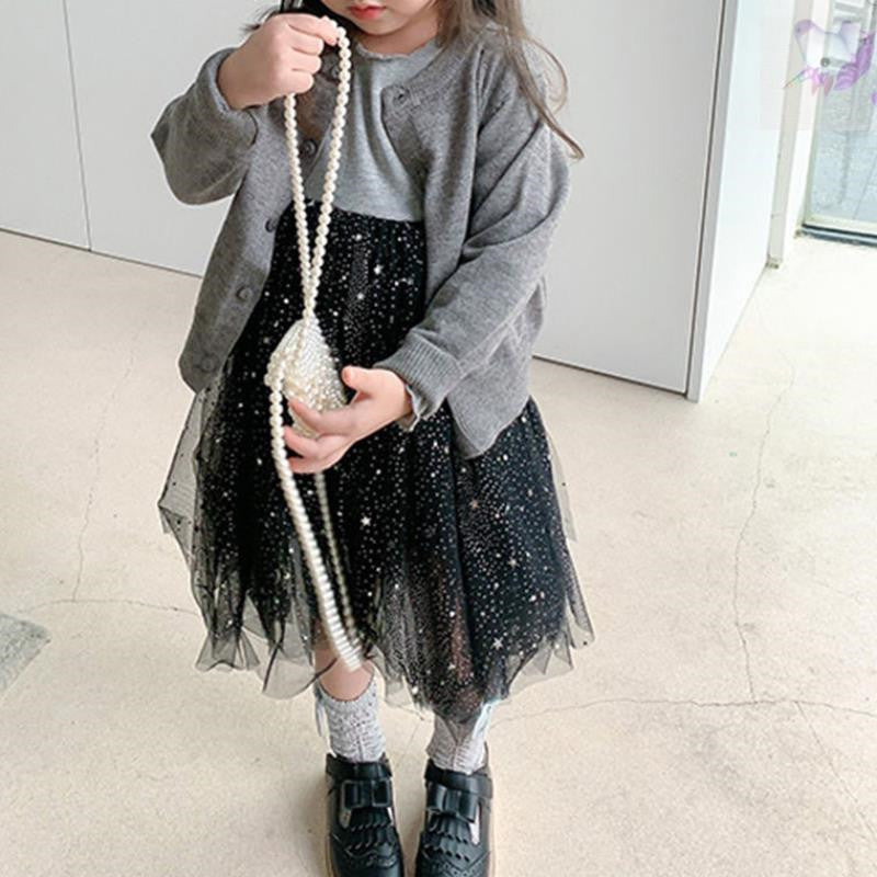 [507S1102] - Baju Dress Lengan Panjang Fashion Anak Perempuan - Motif Star Dust