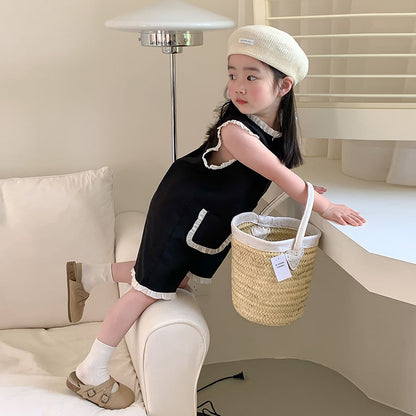 [5071015] - Baju Setelan Jumpsuit Lengan Pendek Fashion Anak Perempuan - Motif Neat Casual