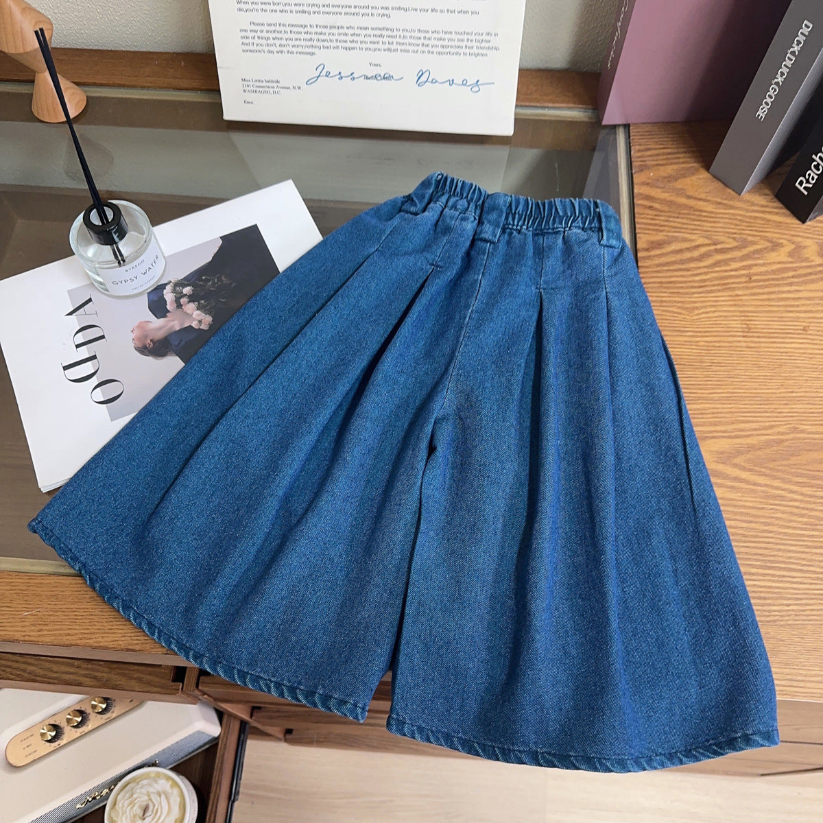 [963247] - One Set 2in1 Baju Setelan Atasan Blouse Lengan Kutung Bawahan Panjang Jeans Kulot Korean Style Anak Perempuan Cewek - Motif Pom Pom - BABYHOKI STORE