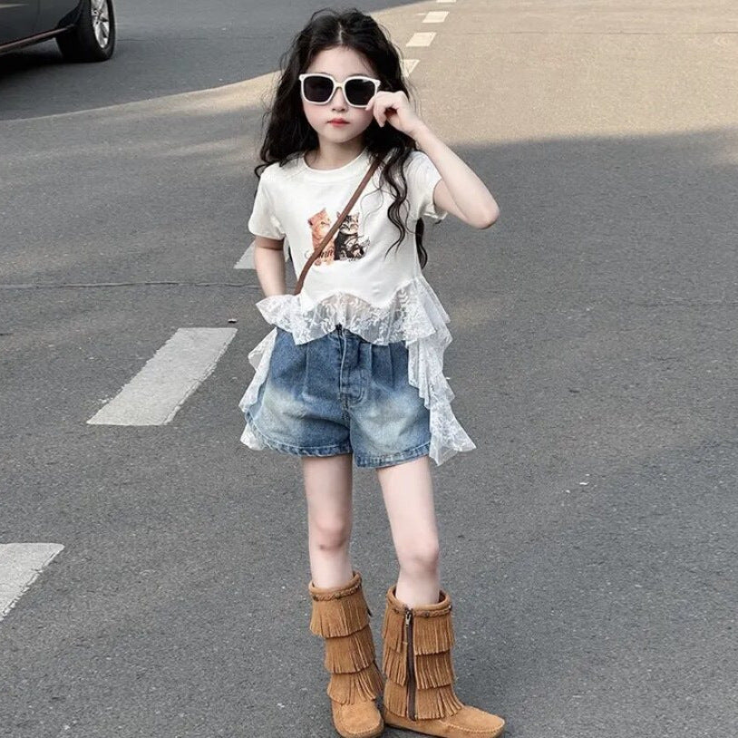 [363971] - One Set 2in1 Baju Setelan Atasan Kaos Lengan Pendek Bawahan Celana Pendek Korean Outfit Fashion Style Anak Cewek Perempuan - Motif 2 Cat - BABYHOKI STORE