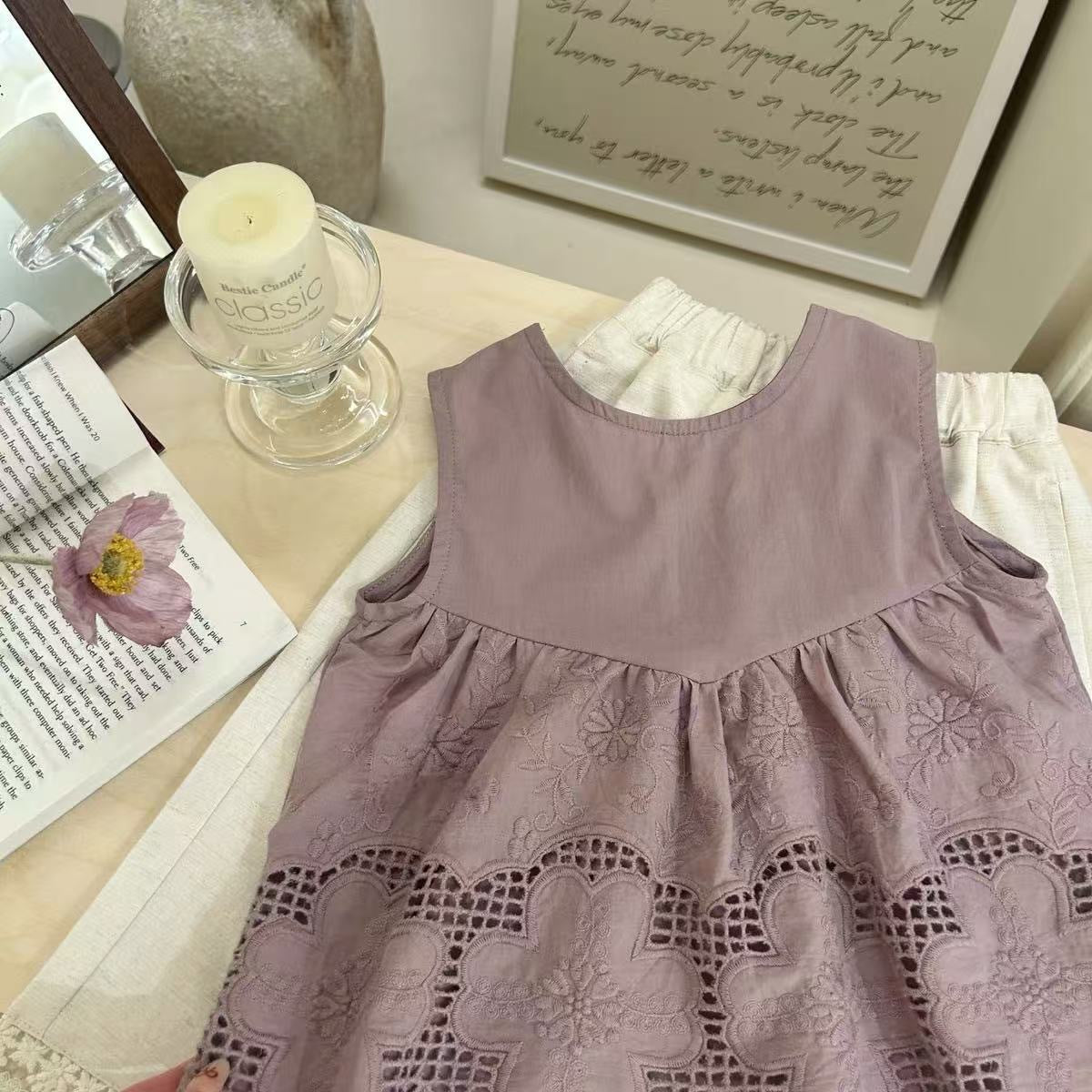 [5071089] - One Set 2in1 Baju Setelan Atasan Purple Katbol Lengan Kutung Bawahan Celana Panjang Kulot Berenda Fashion Anak Perempuan Cewek - Motif Top Purple Katbol - BABYHOKI STORE