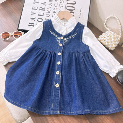 [363809] - Setelan Baju Lengan Panjang Dress Pendek Fashion Anak Perempuan - Motif Crystal Branch