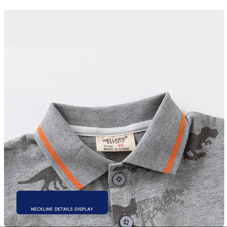 [5131129] - Baju Atasan Kerah Polo Lengan Pendek Fashion Anak Laki Laki Cowok - Motif White All Dino - BABYHOKI STORE