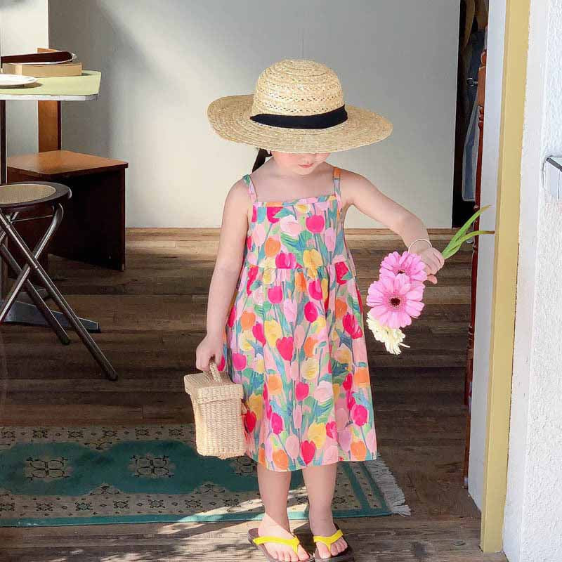 [507989] - Baju Dress Kutung Pantai Fashion Anak Perempuan - Motif Flower Buds