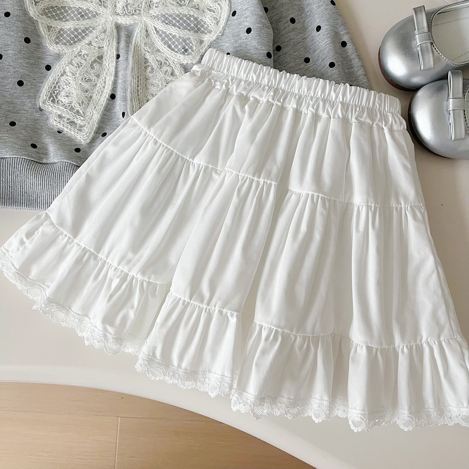[963167] - One Set 2in1 Baju Setelan Atasan Sweater Lengan Panjang Bawahan Celana Rok Pendek Korea Fashion Style Anak Perempuan Cewek - Motif Bow Polkadot - BABYHOKI STORE - BABYHOKI STORE