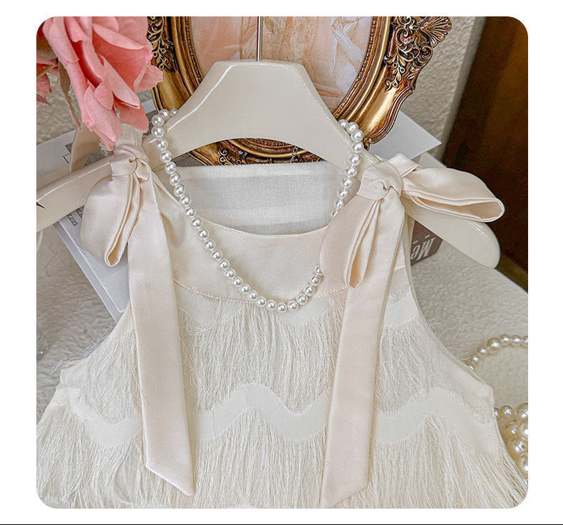 [963286] - Baju Gaun Dress Korean Style Lengan Kutung Anak Perempuan Cewek - Motif Tassel Bow - BABYHOKI STORE