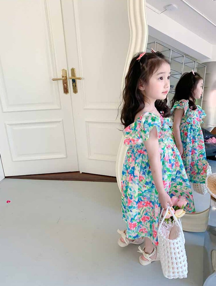 [507988] - Baju Dress Lengan Kutung Anak Perempuan Import Fashion - Motif Colorful Flower