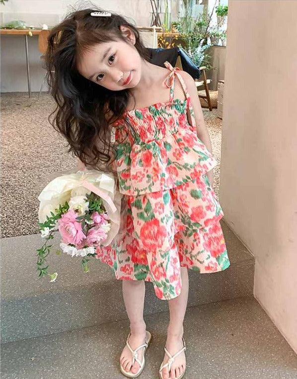 [507950] - Baju Dress Lengan Kutung Anak Perempuan Import Fashion - Motif Wavy Bloom