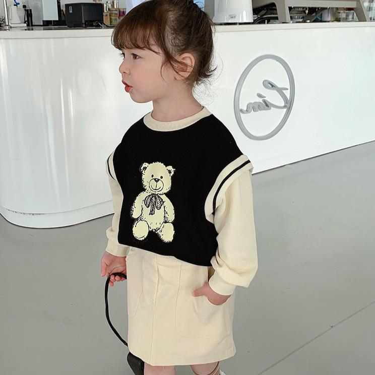 [507S162] - Baju Atasan Sweater Lengan Panjang Fashion Anak Perempuan - Motif Teddy Bear