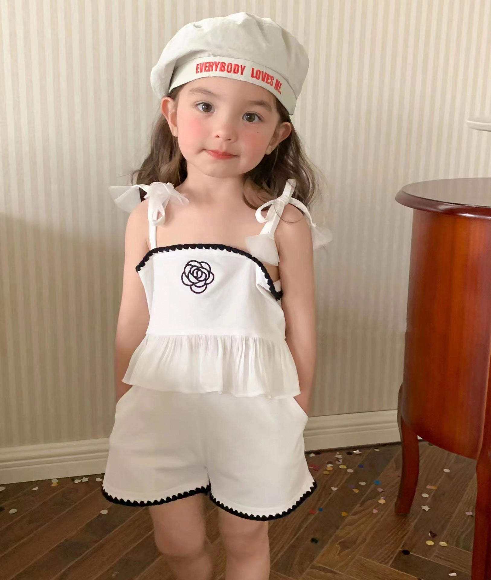 [363614] - Setelan Crop Top Bawahan Pendek Anak Perempuan - Motif Flower Shape