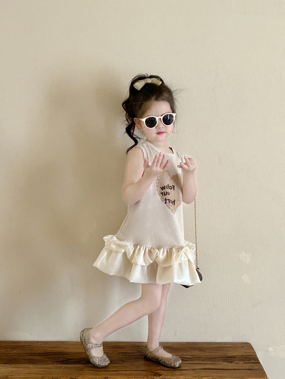 [5071121] - Baju Dress Gaun Pesta Lengan Kutung Fashion Korean Style Anak Perempuan Cewek - Motif Love Ruffled Bottom - BABYHOKI STORE