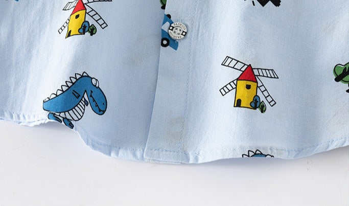 [5131019] - Baju Atasan Kemeja Koko Fashion Anak Laki-Laki - Motif T-Rex Car