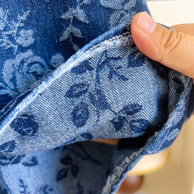 [963226] - Baju Gaun Dress Cheongsam Shanghai Imlek Lengan Kutung Chinese Hanfu Fashion Anak Perempuan Cewek - Motif Denim Flower - BABYHOKI STORE