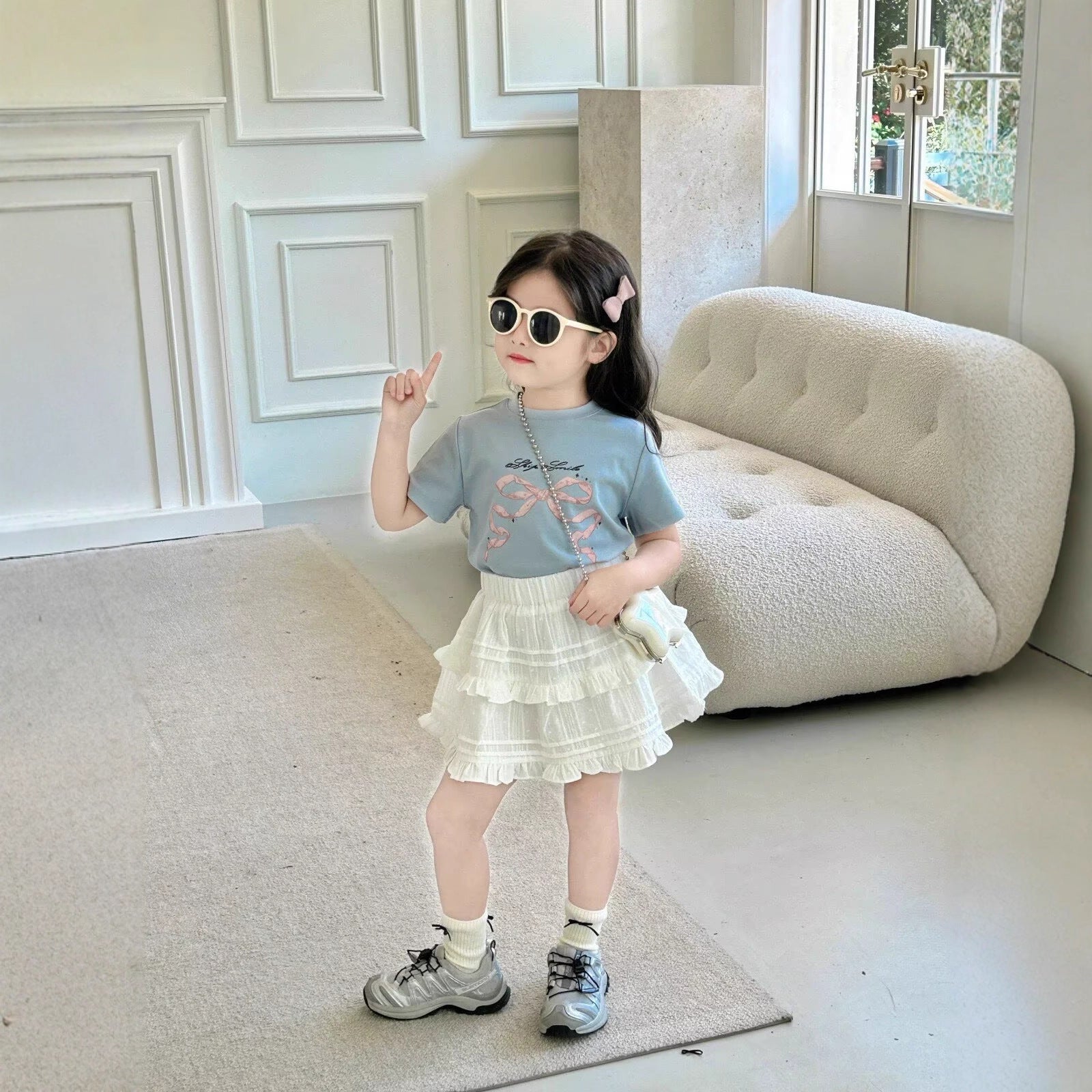 [5071178] - One Set 2in1 Baju Setelan Atasan Kaos Lengan Pendek Bawahan Rok Pendek Comfort Fashion Style Anak Perempuan Cewek - Motif Pink Ribbon - BABYHOKI STORE