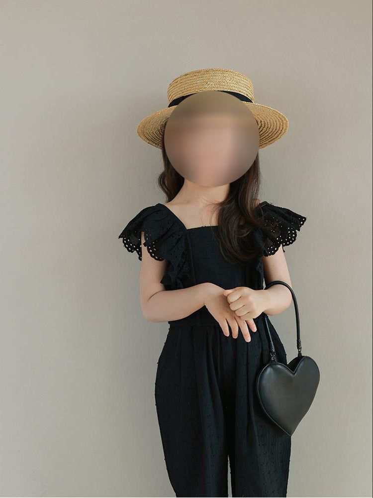 [5071120] - One Set 2in1 Baju Setelan Atasan Lengan Kutung Bawahan Celana Panjang Fashion Trendi Anak Perempuan Cewek - Motif Color Solid Black - BABYHOKI STORE