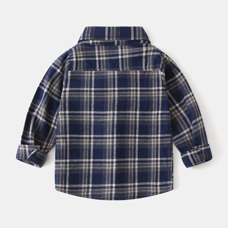 [383207] - Baju Atasan Kemeja Lengan Panjang Anak Laki-Laki - Motif Plaid / Tartan