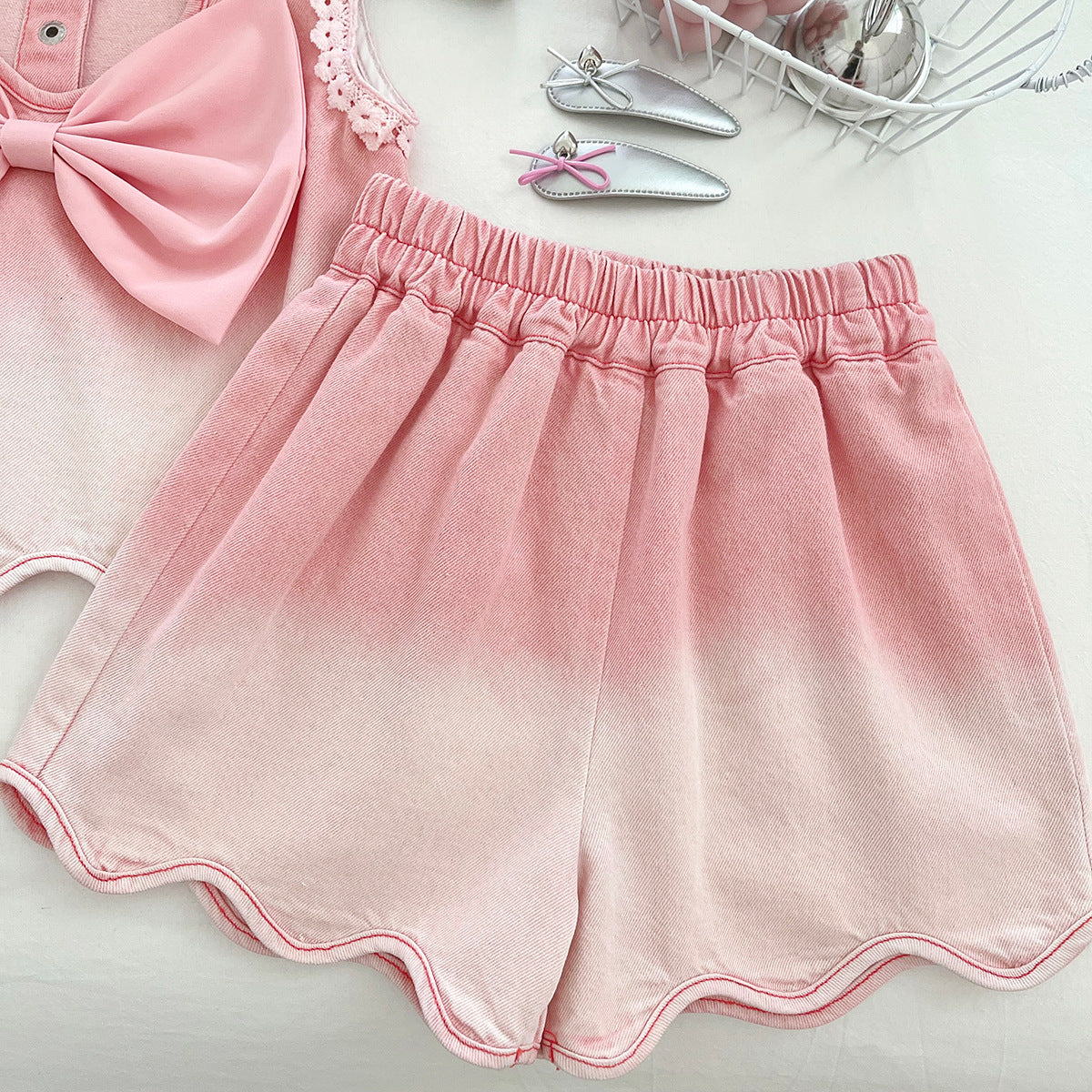 [963130] - One Set 2in1 Baju Setelan Atasan Berkerah Lengan Kutung Bawahan Celana Pendek Comfort Style Anak Perempuan Cewek - Motif Lace Top - BABYHOKI STORE - BABYHOKI STORE