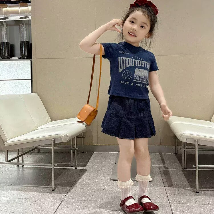 [5071129] - One Set 2in1 Baju Setelan Summer Atasan Kaos Lengan Pendek Bawahan Rok Pendek Plisket Korean Fashion Anak Perempuan Cewek - Motif Have A Nice Day - BABYHOKI STORE