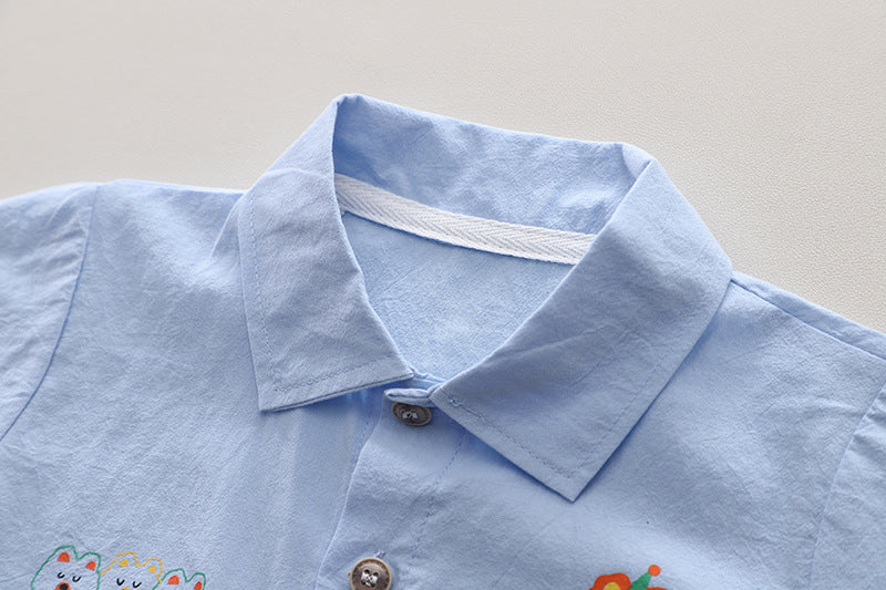 [368590] - One Set 2in1 Baju Setelan Atasan Kemeja Lengan Pendek Bawahan Celana Pendek Jeans Comfortable Fashion Anak Laki Laki Cowok - Motif Animals Cars - BABYHOKI STORE