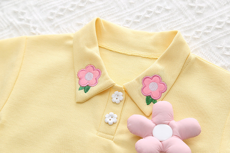 [345445] - Setelan Baju Kerah Lengan Pendek Celana Pendek Anak Perempuan Fashion - Motif Flower Tie