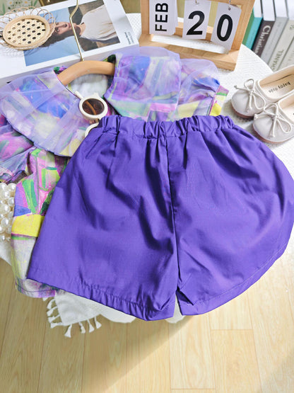 [363733] - Baju Setelan Blouse Lengan Pendek Celana Pendek Fashion Anak Perempuan - Motif Abstract Geometry