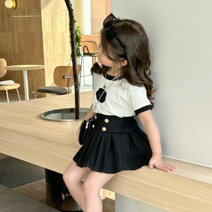 [5071049] - Baju Setelan Lengan Pendek Bawahan Rok Fashion Anak Perempuan - Motif Flower Line