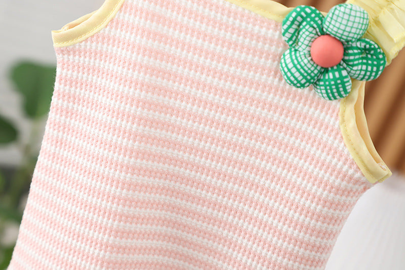 [352391] - Baju Setelan Crop Bawahan Rok Fashion Anak Perempuan - Motif Striped Flower