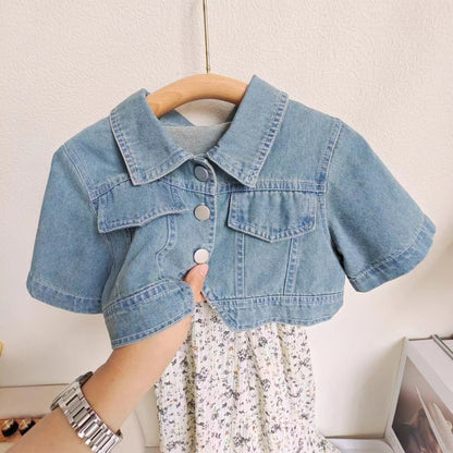 [363680] - Baju Setelan Jaket Jeans Crop Inner Dress Fashion Anak Perempuan - Motif Edge Flower