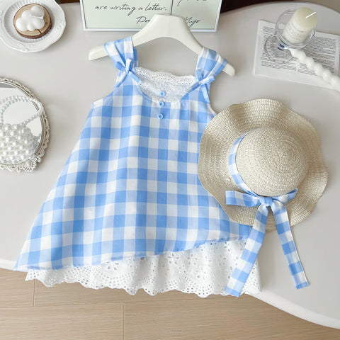[963254] - Baju Gaun Dress Summer Korean Styel Lengan Kutung Anak Perempuan Cewek - Motif Color Plaid - BABYHOKI STORE