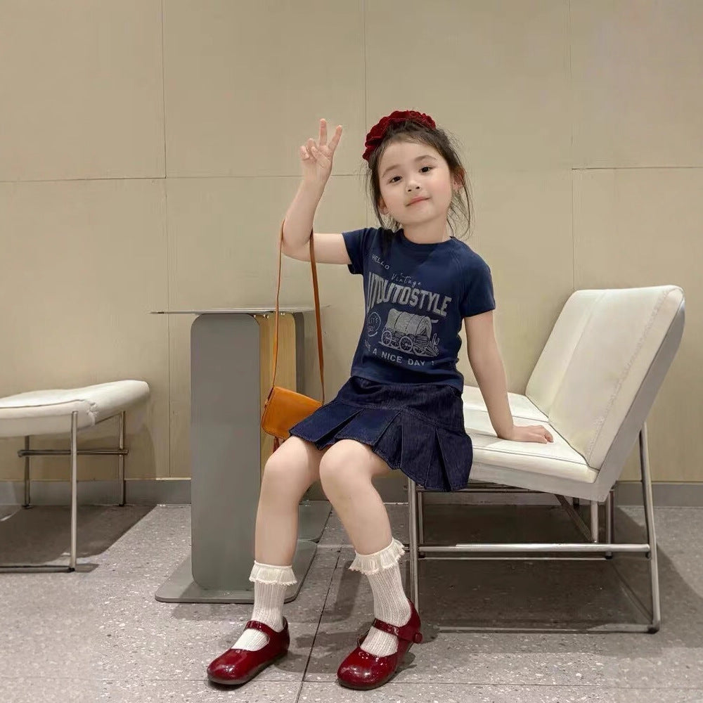 [5071129] - One Set 2in1 Baju Setelan Summer Atasan Kaos Lengan Pendek Bawahan Rok Pendek Plisket Korean Fashion Anak Perempuan Cewek - Motif Have A Nice Day - BABYHOKI STORE