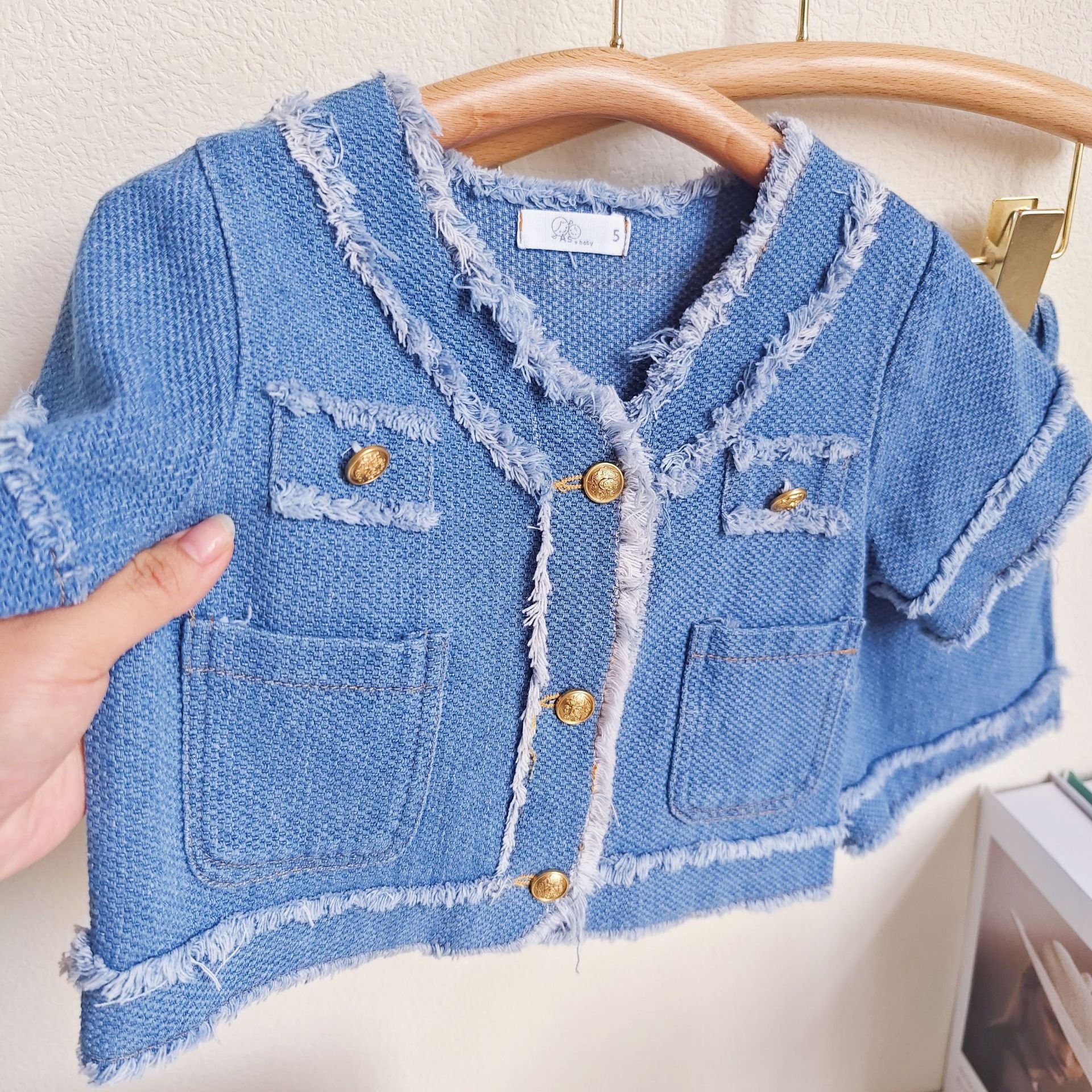 [363625] - Setelan Cardigan Celana Pendek Jeans Anak Perempuan - Motif Messy Fur