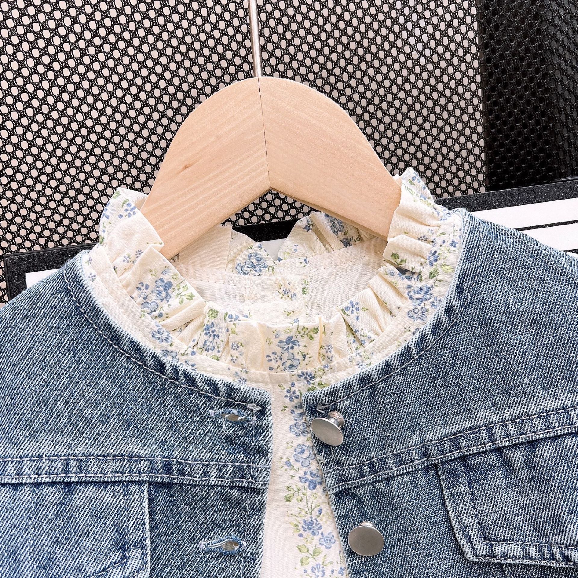 [363826] - Setelan 2 In 1 Baju Dress Jaket Denim Lengan Panjang Fashion Anak Perempuan - Motif Flower Denim