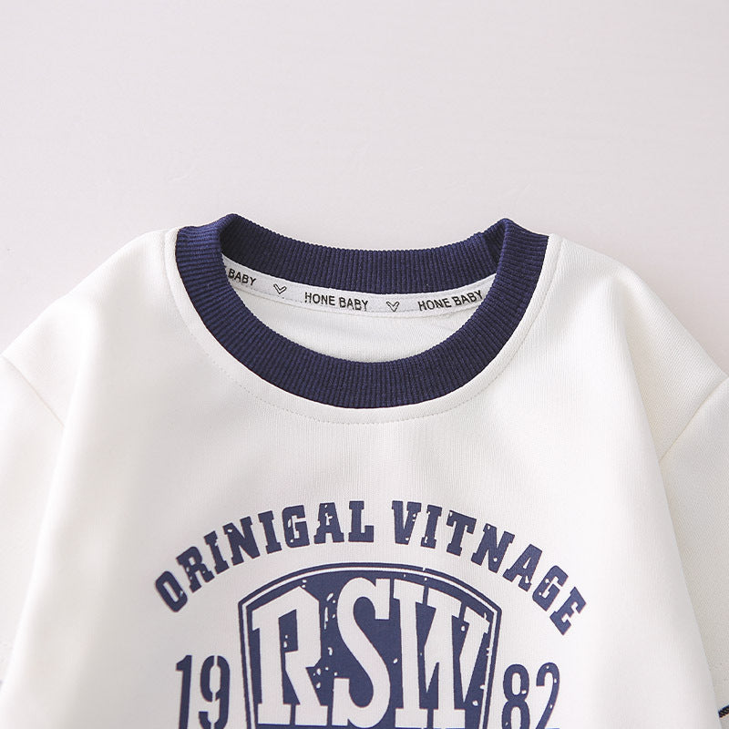 [345488] - One Set 2in1 Baju Setelan Atasan Round Neck Lengan Panjang Bawahan Celana Panjang Jeans Fashion Trendi Anak Cowok Laki-Laki - Motif Alphabet - BABYHOKI STORE - BABYHOKI STORE