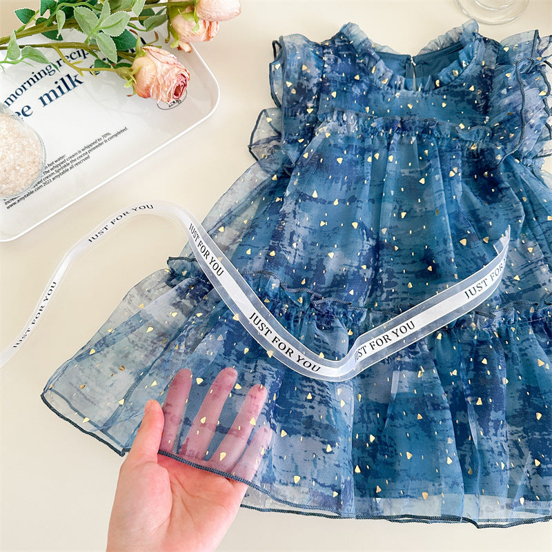 [963115] - Baju Gaun Dress Princess Atasan Lengan Kutung Korean Fashion Style Anak Perempuan Cewek - Motif Ruffled - BABYHOKI STORE