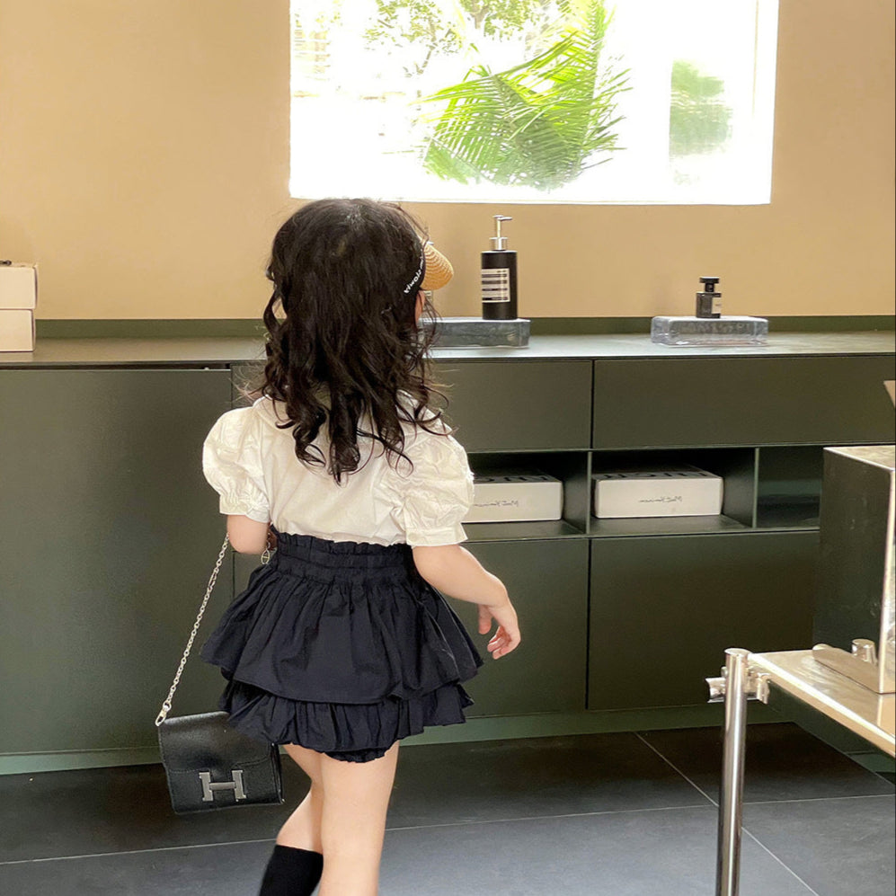[5071062] - Setelan Baju Lengan Pendek Celana Rok Pendek Fashion Anak Perempuan - Motif Casual Plain