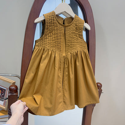 [363722] - Baju Dress Tanpa Lengan Fashion Anak Perempuan Import - Motif Plain Folds