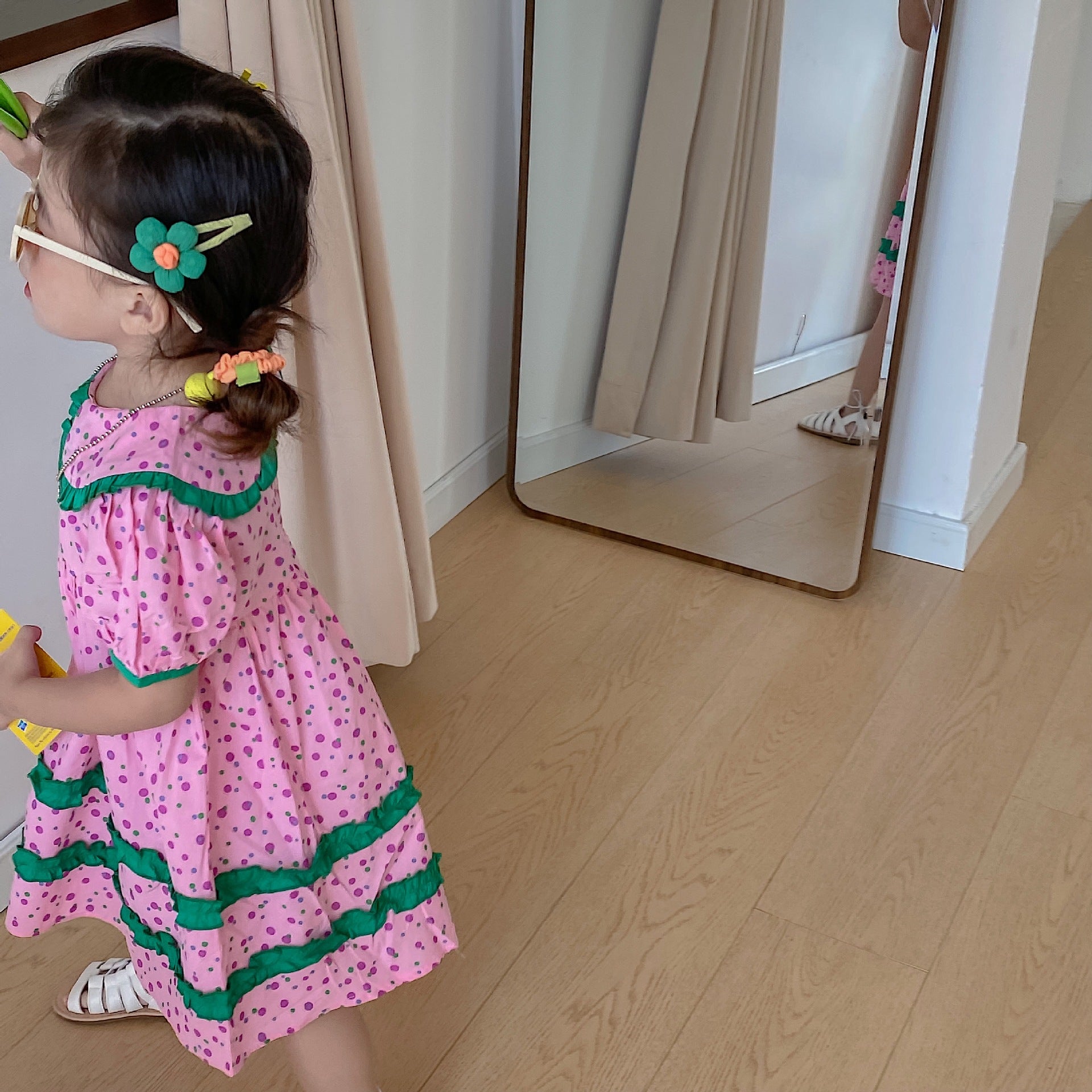 [507S1132] - Baju Dress Lengan Pendek Fashion Anak Perempuan - Motif Polka Frill