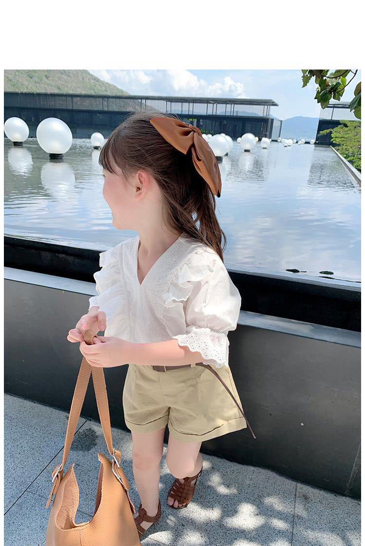 [963223] - One Set 2in1 Baju Setelan Atasan Blouse Lengan Pendek Bawahan Celana Pendek Korean Version Style Anak Perempuan Cewek - Motif Top Katbol - BABYHOKI STORE