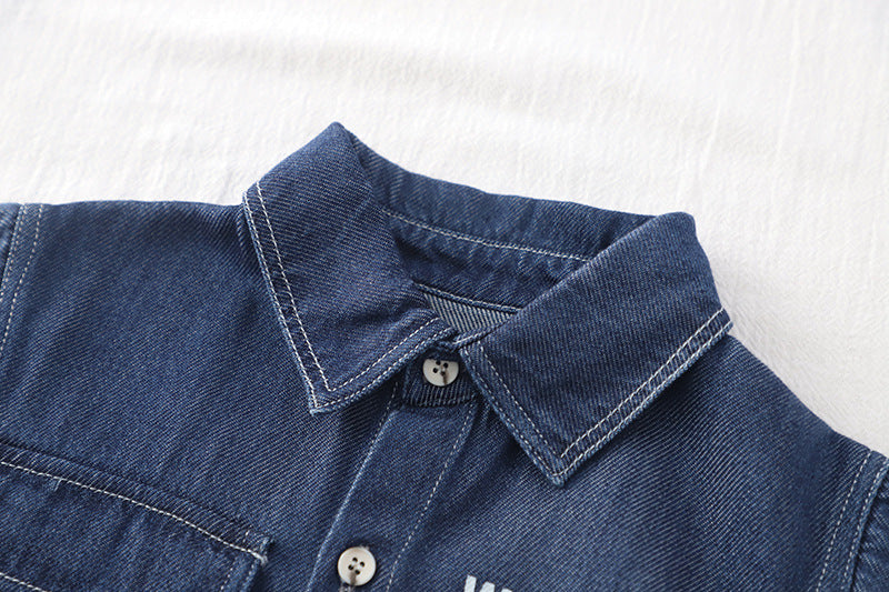 [368575] - One Set 2in1 Baju Setelan Atasan Kemeja Lengan Pendek Bawahan Celana Pendek Fashion Casual Summer Anak Laki Laki Cowok - Motif Denim Words - BABYHOKI STORE - BABYHOKI STORE