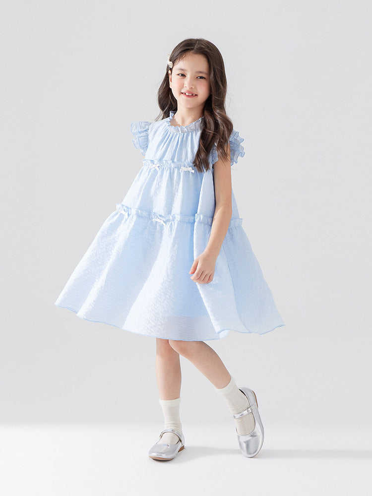 [5071122] - Baju Dress Summer Gaun Lengan Kutung Fashion Korean Style Anak Perempuan Cewek - Motif Lace Ribbon - BABYHOKI STORE