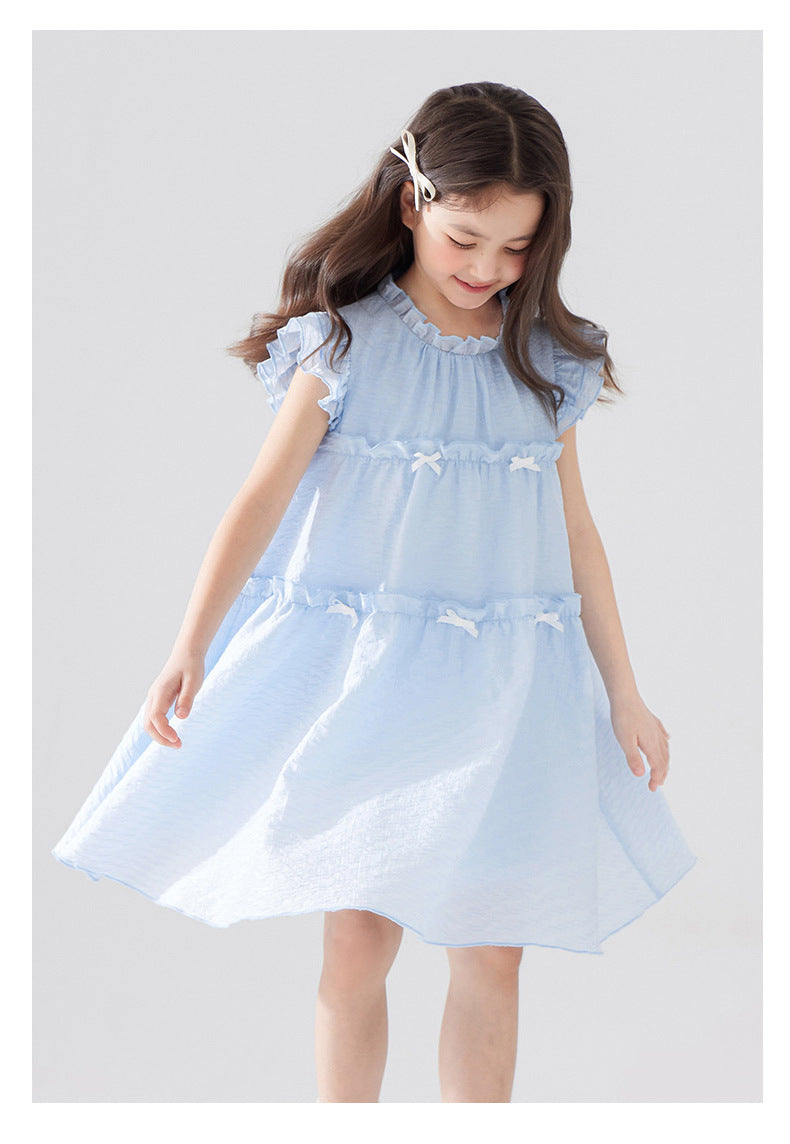 [5071122] - Baju Dress Summer Gaun Lengan Kutung Fashion Korean Style Anak Perempuan Cewek - Motif Lace Ribbon - BABYHOKI STORE