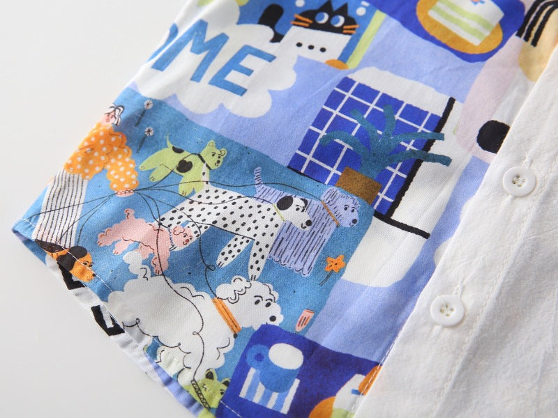 [383218] - Atasan Baju Kemeja Lengan Pendek Anak Laki-Laki - Motif Letters and Animals