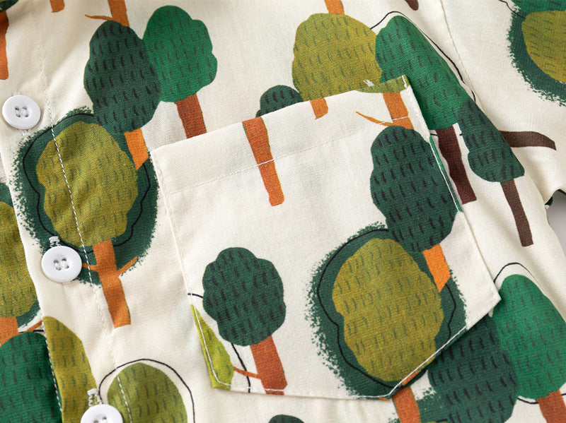 [383208] - Atasan Baju Kemeja Lengan Pendek Anak Laki-Laki - Motif Mix Abstract Nature Animal