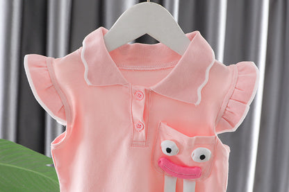 [340457] - Baju Setelan Lengan Kutung Celana Pendek Fashion Anak Perempuan - Motif Cute Face