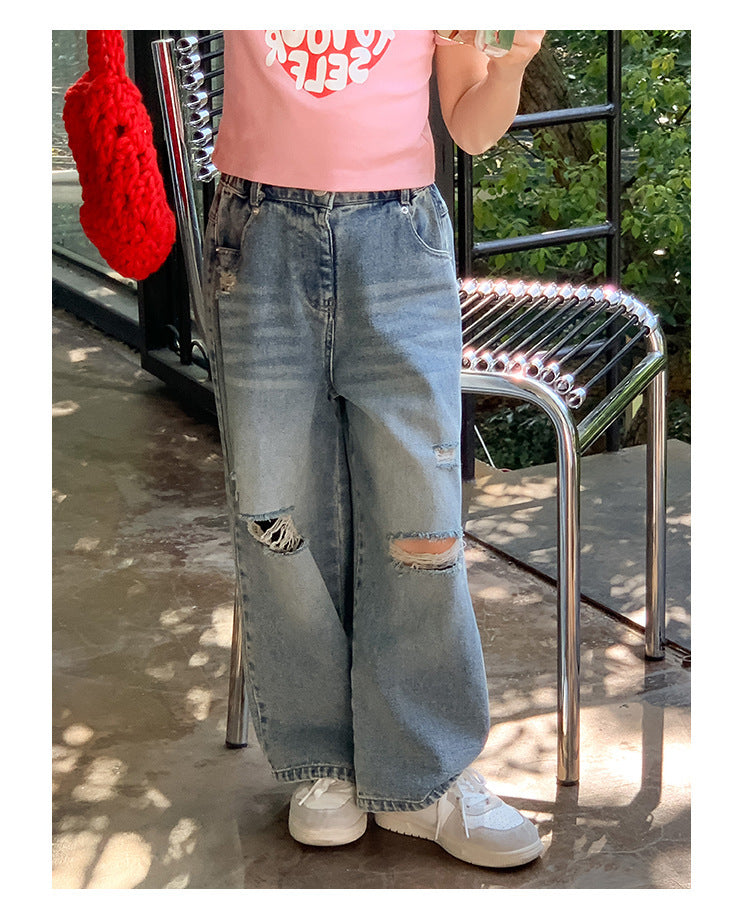 [507978] - Celana Panjang Jeans Kulot Sobek Fashion Anak Perempuan - Motif Shadow Line